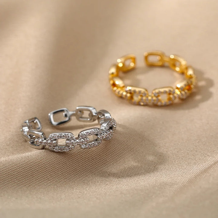 Gold Plated Chain Link Crystal Ring
