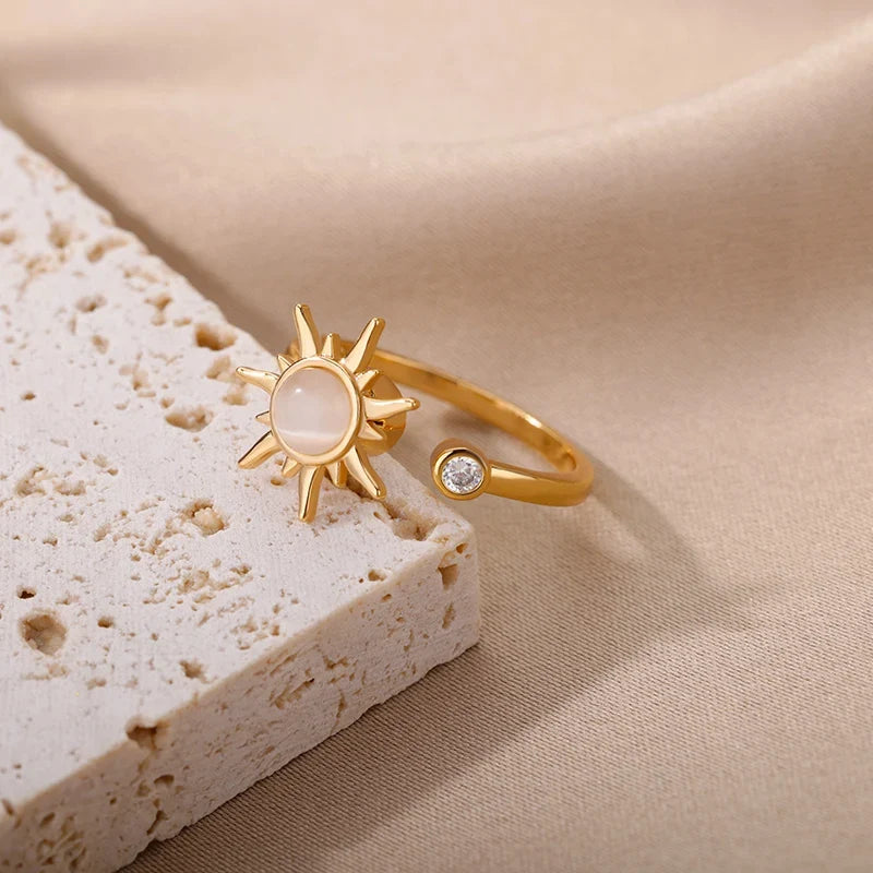 Vintage Stainless Steel Rotating Sun Opal Ring