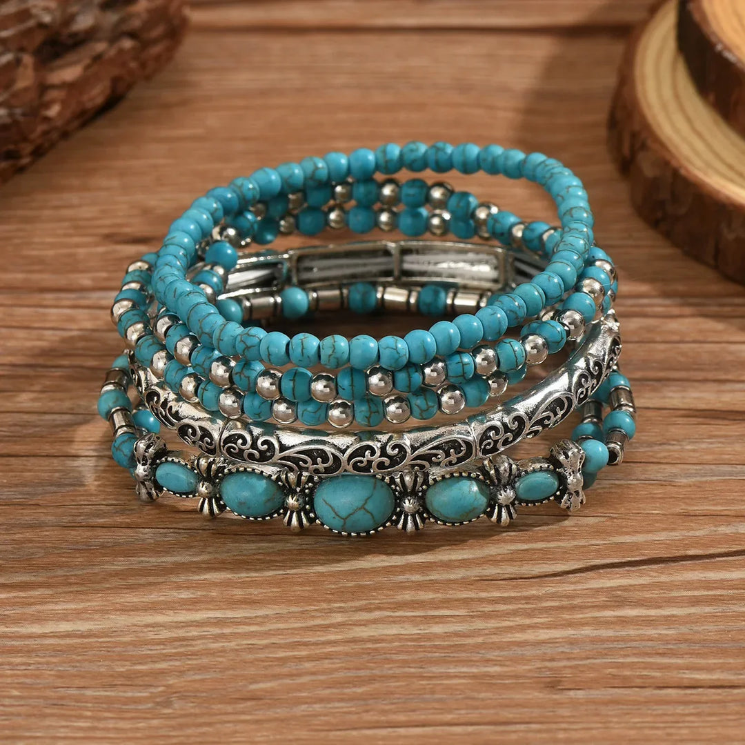 Bohemiskt armband med turkosa pärlor