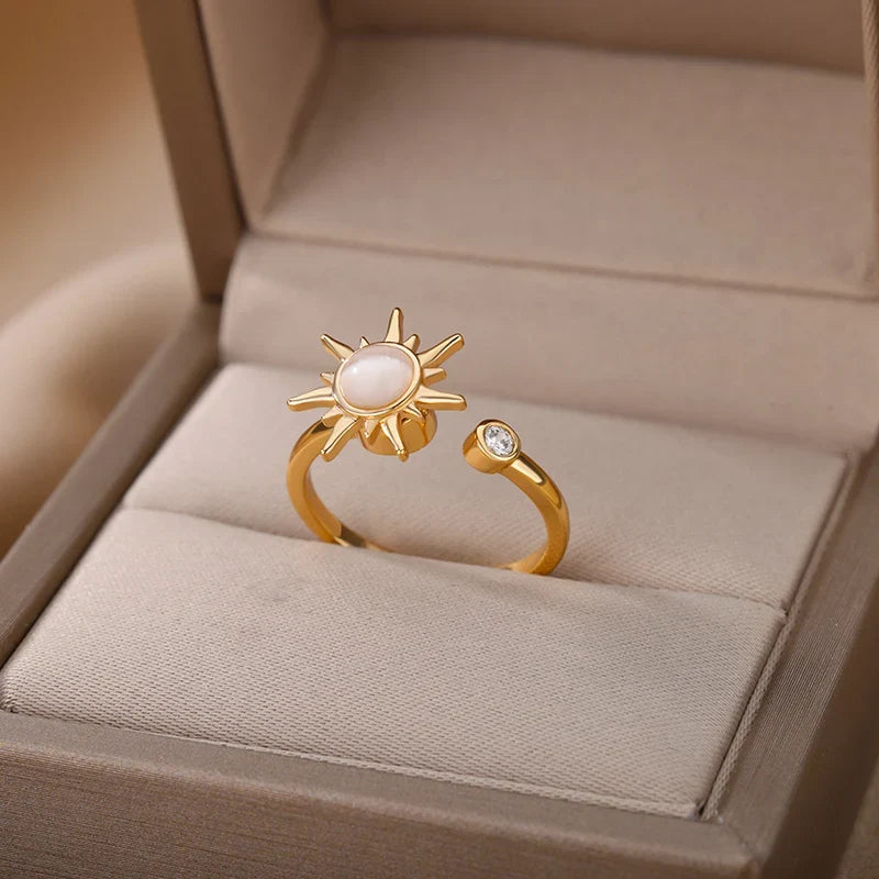Vintage Stainless Steel Rotating Sun Opal Ring