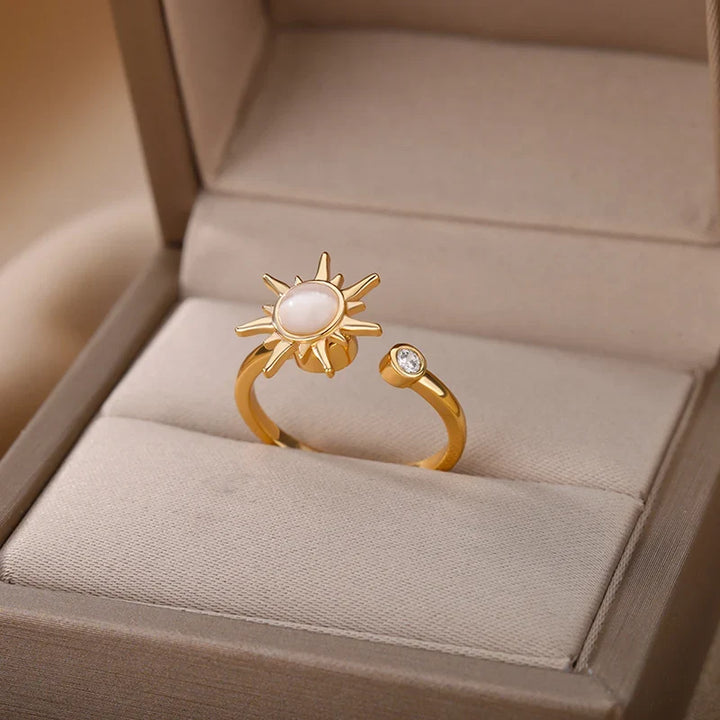 Vintage Stainless Steel Rotating Sun Opal Ring